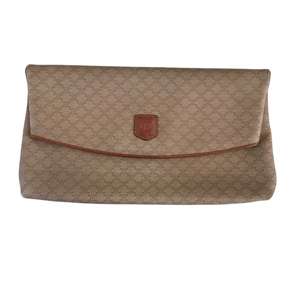 Authentic Celine Macadam Triomphe Beige & Tan Large Fold Over Clutch Evening Bag - Picture 3 of 16
